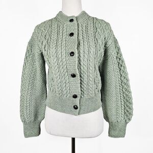 Vintage Green Cable Knit Cardigan Sweater- Small
